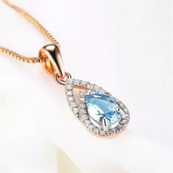 Стерлингового серебра 925 пробы, розовое золото 585 пробы, ожерелья с подвесками, ювелирные изделия для женщин, синий топаз, драгоценный камень, подарки на свадьбу 45cm