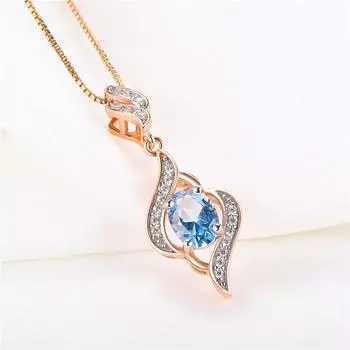Стерлингового Серебра 925 пробы, розовое золото 585 пробы, подвески, ожерелья, ювелирные изделия для женщин, синий топаз, драгоценный камень, сказочная свадьба 45cm