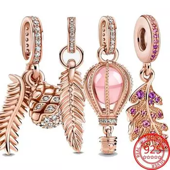 Стерлингового серебра 925 пробы, розовое золото, прозрачное паве, аксессуары в виде дубового листа, подвеска, браслет для моментов, подарок «сделай сам», ювелирные изделия для женщин