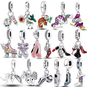 Стерлингового Серебра 925 пробы, розовые балетки, коньки, туфли с подвеской в виде сердца, подвески, подходят, милое модное ожерелье, браслет, изготовление ювелирных изделий для женщин