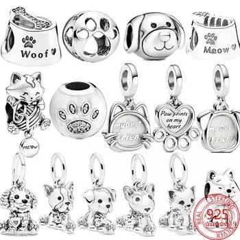 Стерлингового серебра 925 пробы, розовый осьминог, морской кот, собака, сердце и милый щенок, подвеска, подходит для оригинального браслета 3 мм, серебряные ювелирные изделия, подарок, подвески, бусины