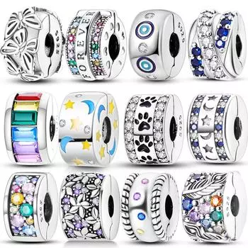 Стерлингового серебра 925 пробы с цирконием, клипса со звездой, кошачьим когтем, застежка, Шарм, цирконовые бусины, подходят для темпераментных браслетов, для женщин, изготовление ювелирных изделий