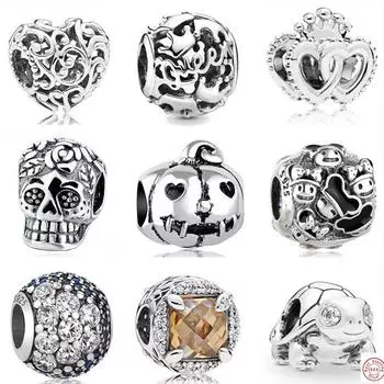 Стерлингового серебра 925 пробы с короной и черепом, модные подвески, браслет, мода для женщин