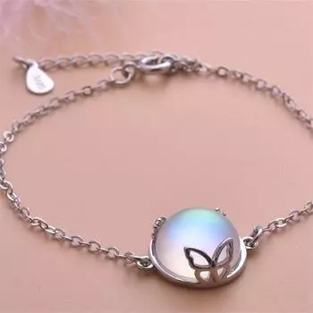 Стерлингового серебра 925 пробы с лунным камнем, круглые бусины и бабочки, браслеты с подвесками и браслет для женщин, свадебные женские украшения, Sl362