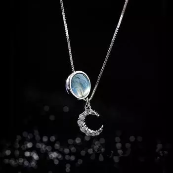 Стерлингового серебра 925 пробы с лунным камнем, круглая бусина с кисточкой, единорогом, подвесками в виде Луны, ожерелья и подвески для женщин, вечерние колье Dz654