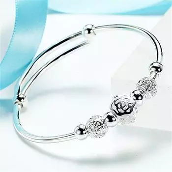 Стерлингового серебра 925 пробы с полым цветком, круглый браслет из бисера и браслет для женщин и девочек, элегантные ювелирные изделия, подарок, Pulseiras Sl443