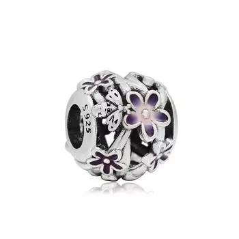 Стерлингового серебра 925 пробы, садовый ажурный фиолетовый ромашка, очаровательный шарм, удобный для ношения, подходит, оригинальный модный браслет, женские ювелирные изделия, подарок