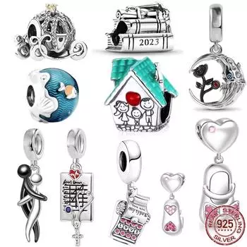 Стерлингового серебра 925 пробы, счастливый дом и черная роза, тапочки с подвесками и подвесками, подходят для оригинального модного браслета, сделай сам, ювелирные изделия, подарок