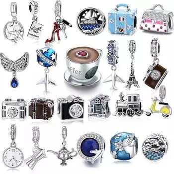 Стерлингового серебра 925 пробы, семейный домашний Эйфелева башня, камера для путешествий, мечта, обувь с чашкой кофе, очаровательный браслет, ювелирные изделия своими руками