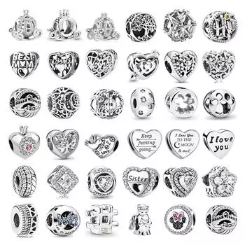 Стерлингового серебра 925 пробы, сердце, лапа, прозрачная снежинка, сверкающая корона, подвеска в виде тыквы, подходящая для женского браслета