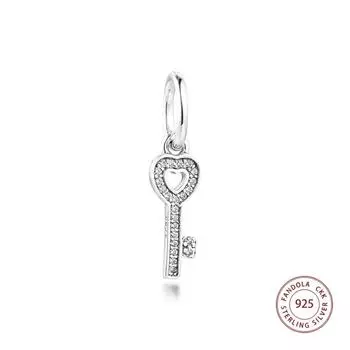 Стерлингового серебра 925 пробы, символ доверия, подвески-ключи, бусины для женщин, подходят для европейских браслетов, женские ювелирные изделия