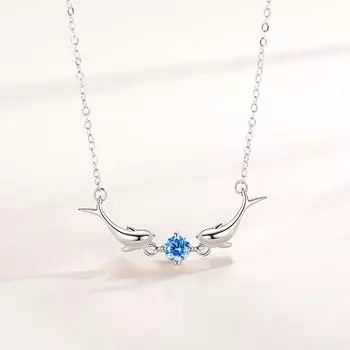 Стерлингового серебра 925 пробы, синий циркон, подвеска в виде дельфина, подвески, колье, эффектные украшения для женщин, воротник, подарок для свадебной вечеринки серебряный