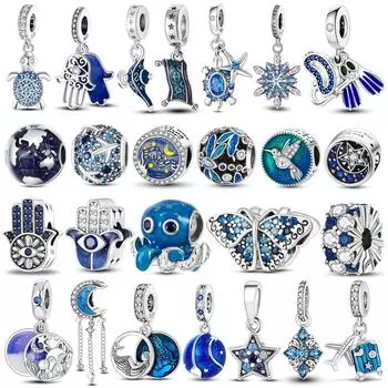 Стерлингового Серебра 925 пробы, синий цвет, подвески из бисера, самолет, пальма, глаза дьявола, висячие, подходят для браслета, ожерелья, ювелирные изделия своими руками