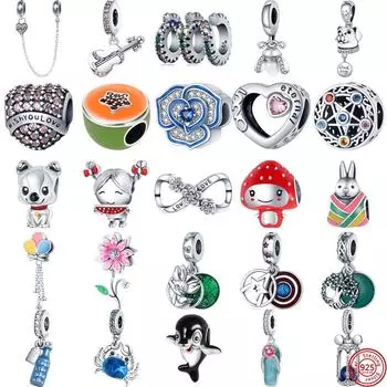 Стерлингового серебра 925 пробы, синий муранское стекло, песочные часы, краб, дельфин, кулон в виде гитары, подходит для браслета, ювелирные изделия из бисера