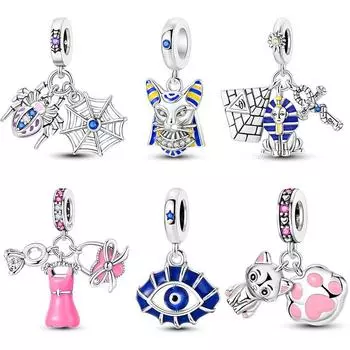 Стерлингового Серебра 925 пробы Синий Паук Злые Глаза Ретро Подвески-Бабочки Бусины Fitfashion Оригинальные Браслеты Изысканные Ювелирные Изделия Своими Руками Подарок белый