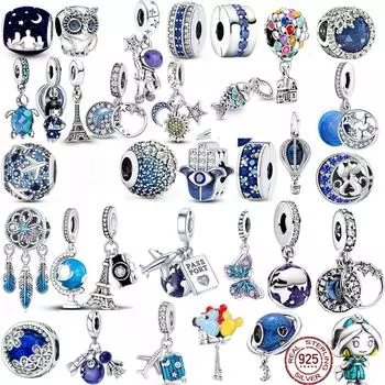 Стерлингового Серебра 925 пробы, синяя серия, луна, самолет, космическая серия, бусины, Подходящие для оригинального модного браслета, браслет для женщин, ювелирные изделия, подарок