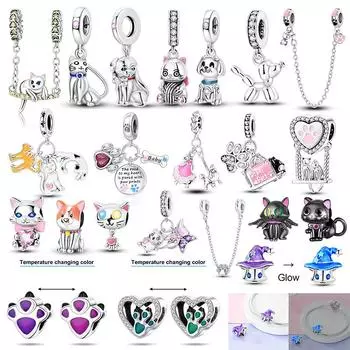 Стерлингового серебра 925 пробы, след лапы, розовая кошка, собака, подвески, подходят модные оригинальные браслеты, милые бусы в виде животных корги, DIY изготовление ювелирных изделий PJT788