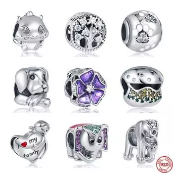 Стерлингового серебра 925 пробы, слон, я люблю свой цветок, собачья лапа, бусины, подвески, оригинальные браслеты и браслеты, женские модные украшения
