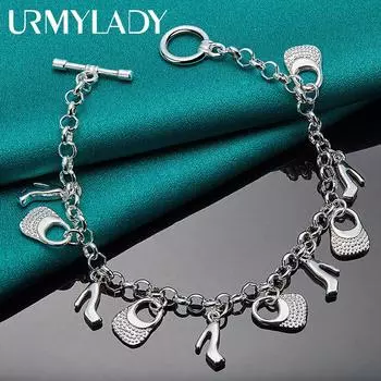 Стерлингового серебра 925 пробы, сумки с подвесками на высоком каблуке, браслеты для женщин, свадебные украшения, модные украшения 20cm