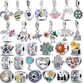 Стерлингового серебра 925 пробы, сверкающая пчела, луна, четыре листа клевера, сердце, очаровательные бусины, зажимы, подходят для оригинального браслета, сделай сам, женские ювелирные изделия