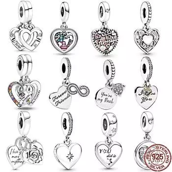 Стерлингового серебра 925 пробы, связанные сестричьи сердечки, разделенные и открывающиеся медальоны в форме сердца, висячие подвески из бисера, подходят для браслета, ювелирные изделия