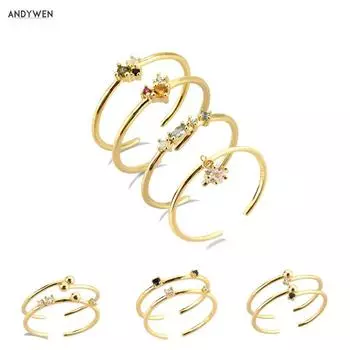 Стерлингового Серебра 925 пробы, три циркона, красочные кольца изменяемого размера, летняя коллекция, роскошные радужные тонкие круглые украшения для вечеринки серебряный