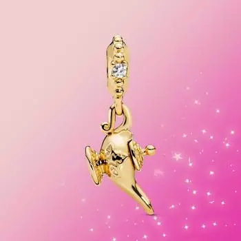 Стерлингового Серебра 925 пробы Волшебная Лампа Аладдина Золотая Подвеска из Бисера Шарм Прозрачный CZ Подходит для оригинального Модного Браслета Ювелирные Изделия Женские Ювелирные Изделия