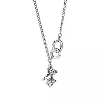 Стерлингового серебра 925 пробы, винтажное двойное ожерелье с маленьким медвежонком, тайское серебряное ожерелье с животными для женщин, ювелирные изделия для пар, S-N620