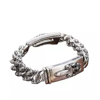 Стерлингового серебра 925 пробы, властный двуручный брендовый браслет с крестом и мечом, мужской браслет в стиле ретро с сердцем вороны, ювелирное изделие, подарок 22cm