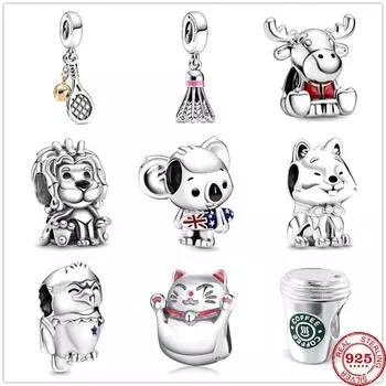 Стерлингового серебра 925 пробы, волнистые Юнион Джек, Лев, Коала, собака, Орел, бадминтон, сделай сам, тонкие бусины, подходят для оригинального модного браслета, ювелирные изделия