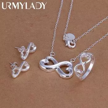 Стерлингового серебра 925 пробы, женский подарок на День святого Валентина, креативное кольцо, ожерелье, серьги-гвоздики, модный комплект ювелирных украшений, свадебная вечеринка, красивый 7#