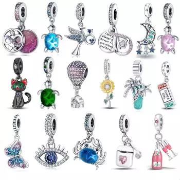 Стерлингового серебра 925 пробы, животное, бабочка, мультяшное сердце, бусина, подходит, оригинальные модные подвески, браслет, женские украшения, подарок «сделай сам»