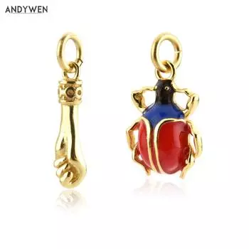 Стерлингового серебра 925 пробы, золото, красный цвет, подвеска в виде божьей коровки в виде руки, подвеска в ладоши для женщин, ожерелье 2023, женские свадебные украшения, кулон