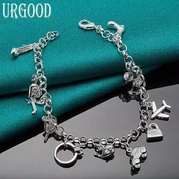 Стерлингового Серебра 925 Романтический Кулон Браслет Свадебный Подарок Модные Ювелирные Изделия 20cm