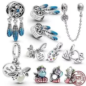 Стерлингового Серебра 925 Синий Циркон Краб Воздушные Шары Подвески Подходит Модный Браслет Женская Мода DIY Ювелирные Изделия