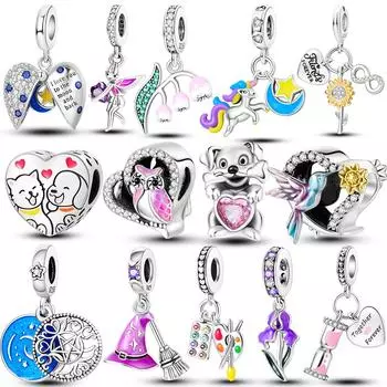 Стерлингового Серебра 925 Сова Цветы Ириса Пигмент Подвески Бусины Подходит Ожерелье Браслет Ювелирные Изделия Подарок Diy Для Женщин