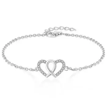 Стерлингового Серебра 925 Валентина Высокое Качество Модный Циркон Родиевое Покрытие Женщины Подарки Стерлингового Серебра 925 Двойной Пользовательский Роскошный Браслет Сердце