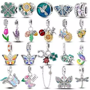 Стерлингового Серебра 925 Весенний Цветок Стрекоза Бабочка Черепаха Морская Звезда Мотаться Шарм Бусины Подходит Браслет Ювелирные Изделия белый