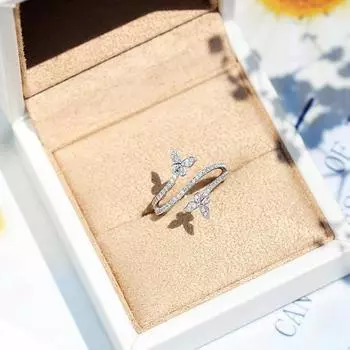 Стерлингового Серебра 925 Высокое Качество Нишевый Дизайн Бабочка Белый Циркон Кольцо Женское Вечерние Ювелирные Изделия На День Рождения Подарок 9 белый