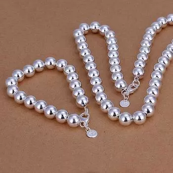 Стерлингового серебра s925, 10 мм, цепочка из бисера, ожерелье, браслеты, рождественские подарки, модный мужской европейский стиль, очаровательный комплект ювелирных изделий в стиле ретро 45CM 20CM серебряный