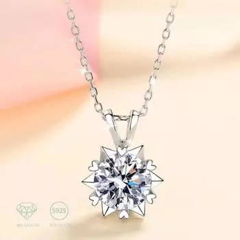 Стерлингового серебра s925, 1 карат, муассанит, романтическая подвеска в виде снежинки, ожерелье, цепочка на ключицу, для женщин и девочек, день рождения, годовщина