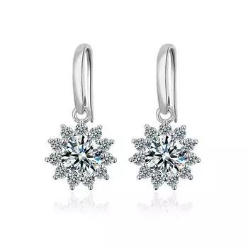 Стерлингового серебра S925, новые серьги-крючки, классические простые серьги с муассанитом в виде солнечного цветка, женские серьги с муассанитом один карат, женские серьги