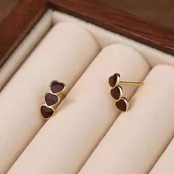 Стерлингового серебра S925, серьги в стиле ретро во французском стиле, женские легкие роскошные универсальные серьги, серьги с сердечками и цветами 925 золотой