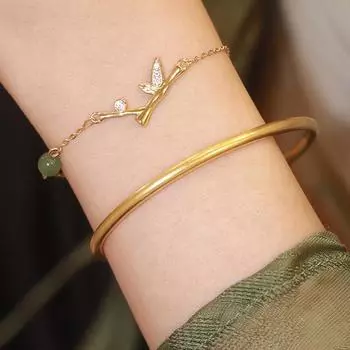 Стерлингового Серебра S925 Серебряный Браслет Бамбуковый Нефритовый Браслет Женский Instagram Китайский Стиль Высокой Красоты Циркон Ручной Работы