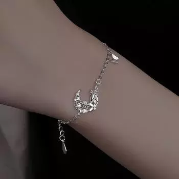 Стерлингового серебра S925 серебряный браслет девушка сердце блестящий бриллиант луна котенок браслет женская мода кисточка маленький цветок бабочка браслет