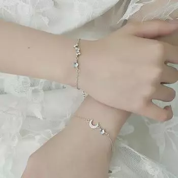 Стерлингового серебра S925 Серебряный браслет Креативный простой браслет с цепочкой друзей Сверкающая звезда Луна Бриллиантовый браслет