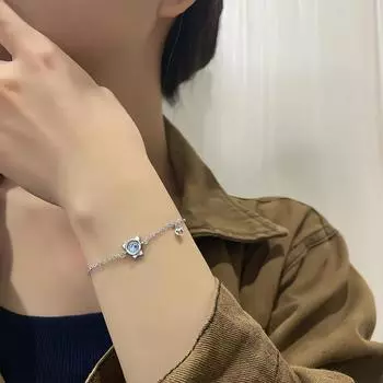 Стерлингового серебра S925 Серебряный браслет милый градиент котенок браслет из лунного камня женская мода универсальный милый браслет с домашним животным silver