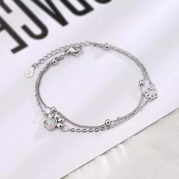 Стерлингового серебра S925 Серебряный браслет Милый кот Двухслойный браслет Легкий роскошный стиль Подарок подруге Ювелирные изделия ручной работы Опаловый камень Любовь Браслет с кошачьим когтем silver