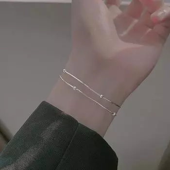 Стерлингового серебра S925 Серебряный браслет Модный простой темпераментный многослойный двухслойный браслет из змеиной кости с шариком и бусинами для женщин