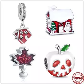 Стерлингового Серебра Санта-Клауса Дом Яблока Подвески Подвеска Из Бисера Подходит Браслет-Подвеска В Оригинальных Серебряных Ювелирных Изделиях 925 Рождественские Подарки